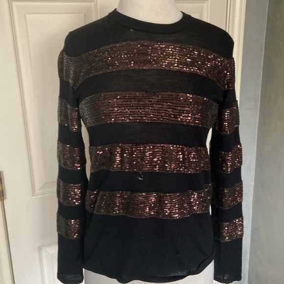 Maje Black Sequin Holiday Sweater FLAWED Size 2 gorgeous - Picture 3 of 10